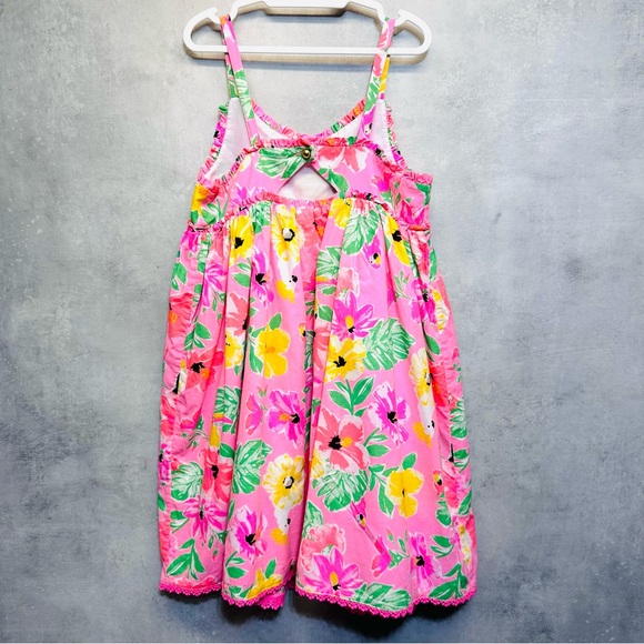 Tommy Bahama Dress Girls Sz 8 Hawaiian Floral Parrots Tropical Bird Crochet Trim - Picture 2 of 11